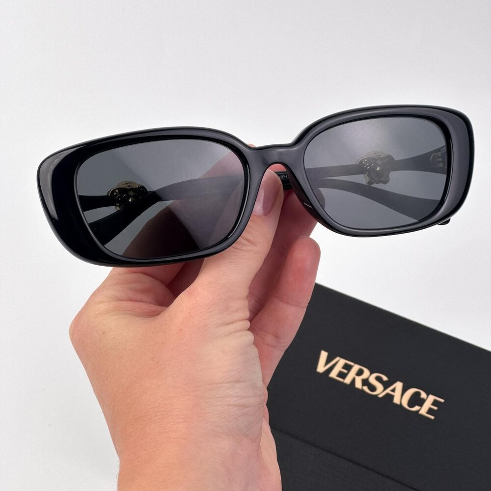 Versace Women’s Sunglasses – Black Rectangle Frame Grey | Model VE4504D GB1/87